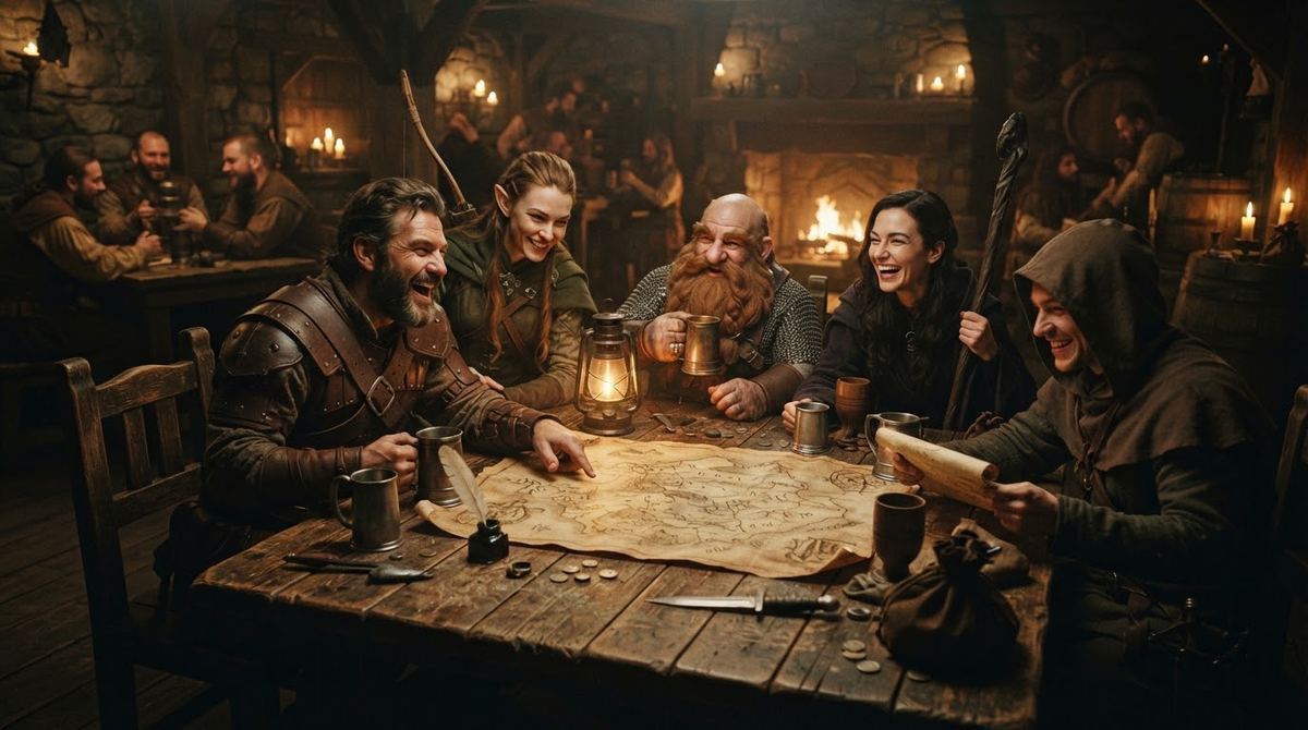 Night Cartel adventurers gathered around a tavern map